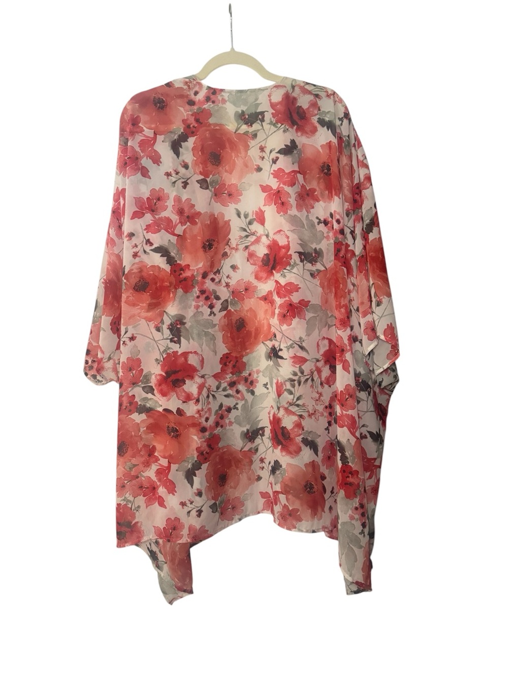 GeeGee Sheer Floral Kimono Cover-Up in Red, Coral and Cream - Picture 6 of 6